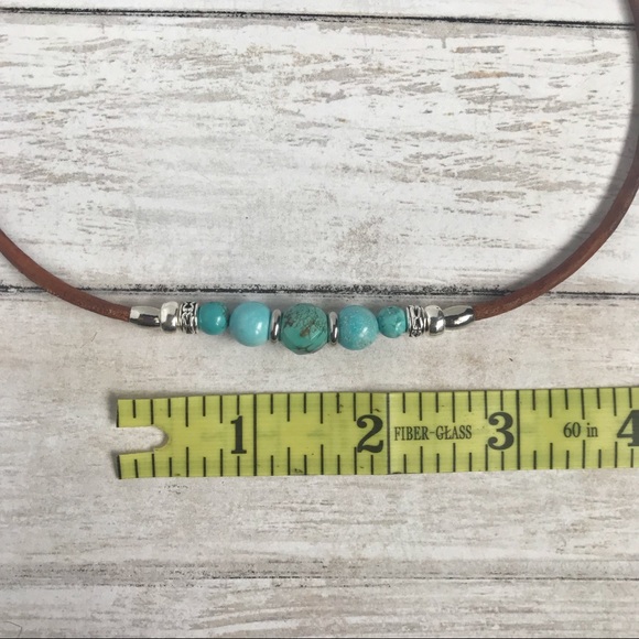 LAST ONE•Hand Crafted Leather & Turquoise Necklace - Picture 3 of 6